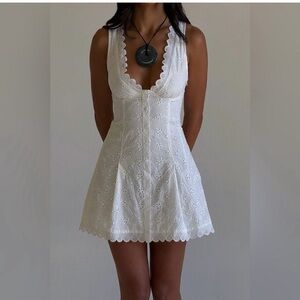 Frankie's Bikinis White Eyelet V-Neck Mini Dress